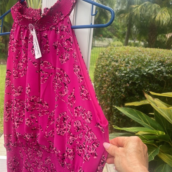 NWT Merien Hall sz 14 Pink Pattern Smocked Waist Sleeveless Halter Dress NEW - Picture 15 of 17